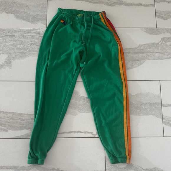Aviator Nation Pants - Aviator Nation Green Joggers with Yellow Accent